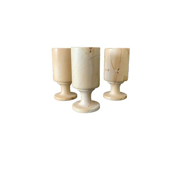 Handmade Other - (3) Marble Onyx Shot Glasses Cups Gorgeous Vintage Hand Made Brown Tan Glass